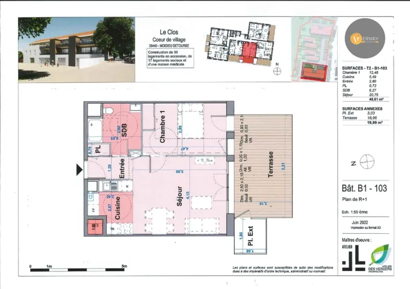 Appartement 2 pièces avec terrasse au centre village de Moidieu-Détourbe