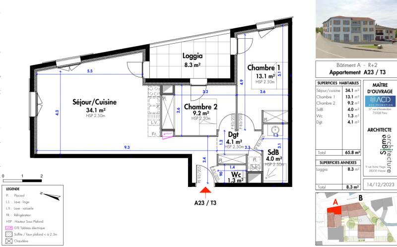 Appartement T3 - 65 m² - Septème - 2 places de stationnement privatives