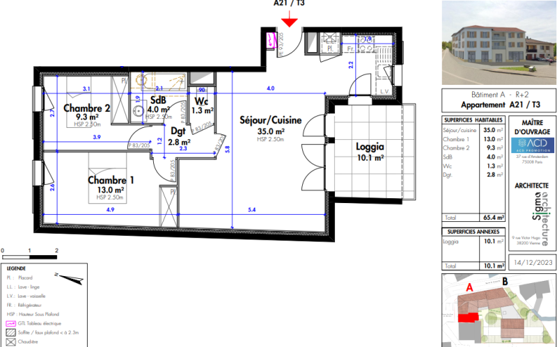 Appartement T3 - 64,50 m² - Septème - Terrasse - Garage