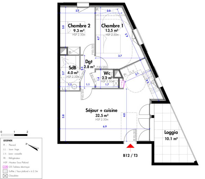 Appartement T3 - 63,7 m² - Septème - 2 places de stationnement privatives